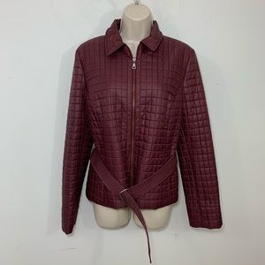 WORTH New York Maroon Quilted Belted Jacket 12